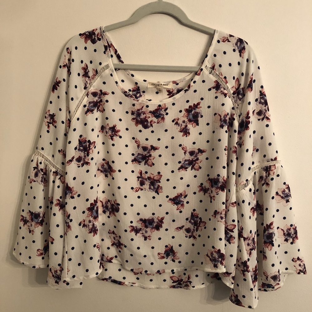 Brand New Bell Sleeve Top: polka dot, lace, floral